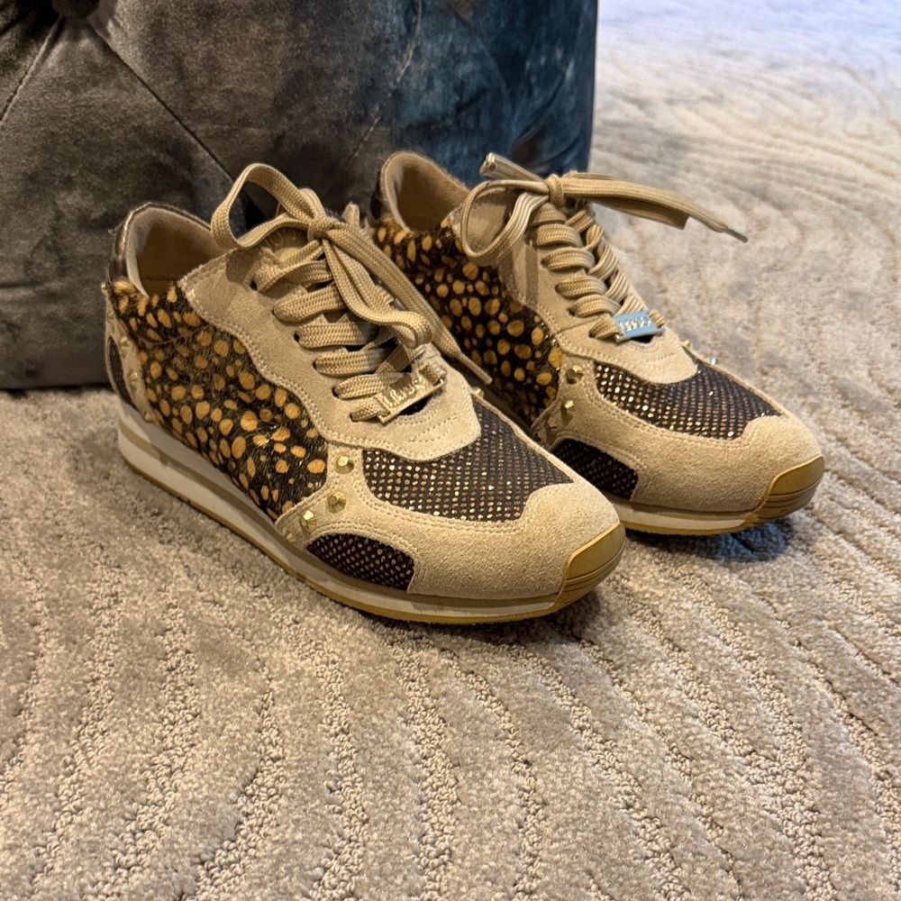 Liu Jo Beige and Brown Leopard Accent Sneakers